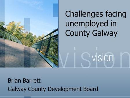 Challenges facing unemployed in County Galway Brian Barrett Galway County Development Board.