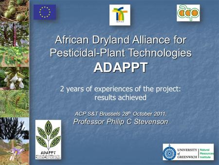 African Dryland Alliance for Pesticidal-Plant Technologies ADAPPT 2 years of experiences of the project: results achieved ACP S&T Brussels 28 th October.