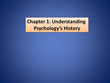 Chapter 1: Understanding Psychology’s History Chapter 1: Understanding Psychology’s History.