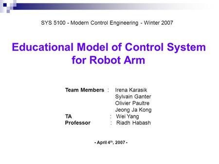 Educational Model of Control System