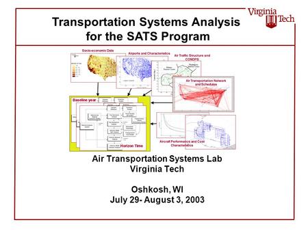 Air Transportation Systems Lab Virginia Tech Oshkosh, WI July 29- August 3, 2003 Transportation Systems Analysis for the SATS Program.