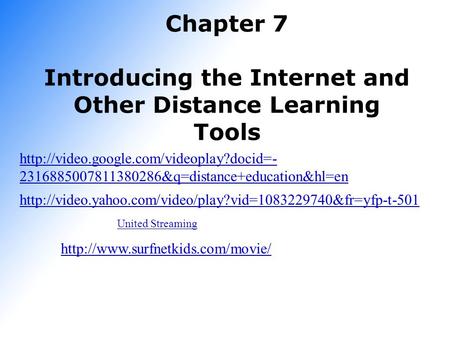 Chapter 7 Introducing the Internet and Other Distance Learning Tools