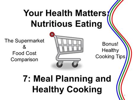 7: Meal Planning and Healthy Cooking The Supermarket & Food Cost Comparison Bonus! Healthy Cooking Tips 1 Your Health Matters: Nutritious Eating.