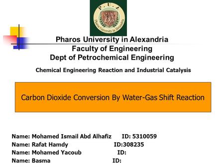 Faculty of Engineering Dept of Petrochemical Engineering
