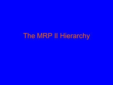 The MRP II Hierarchy. Long-Range Planning At the top of the hierarchy we have long-range planning. This involves three functions: resource planning,