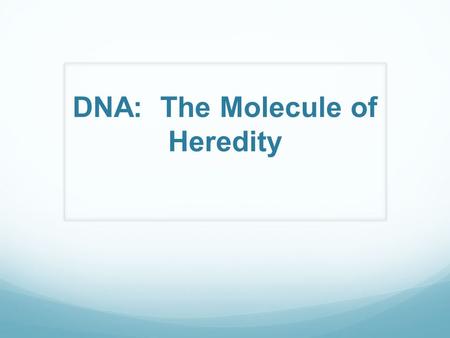 DNA: The Molecule of Heredity. DNA Deoxyribonucleic acid Is a type of nucleic acid What chromosomes (and genes) are made of Made up of repeating nucleotides.