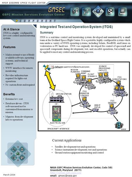 March 2004 At A Glance ITOS is a highly configurable low-cost control and monitoring system. Benefits Extreme low cost Database driven - ITOS software.