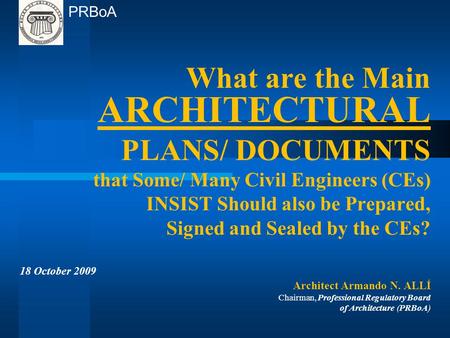 What are the Main ARCHITECTURAL PLANS/ DOCUMENTS