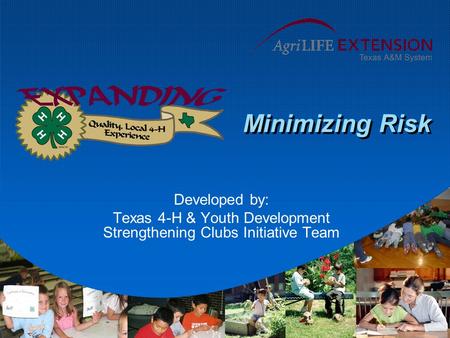 Minimizing Risk Developed by: Texas 4-H & Youth Development Strengthening Clubs Initiative Team.
