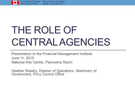 The Role of Central Agencies