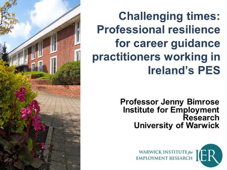 Challenging times: Professional resilience for career guidance practitioners working in Ireland’s PES Professor Jenny Bimrose Institute for Employment.