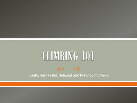 Knots, Harnesses, Belaying and the 6 point Check
