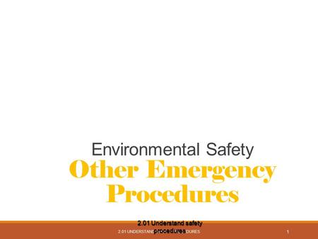 2.01 UNDERSTAND SAFETY PROCEDURES 1 Environmental Safety Other Emergency Procedures 2.01 Understand safety procedures.