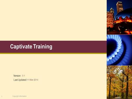 Version: Last Updated: 1 Captivate Training : 0.1 11-Mar-2014 Copyright Information.