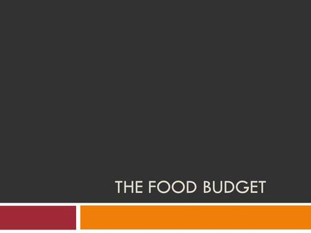 THE FOOD BUDGET. Important Vocabulary Budget: A plan for managing money. Staples: Basic food items that are used on a regular basis. Food Assistance Program: