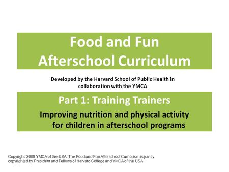 Food and Fun Afterschool Curriculum