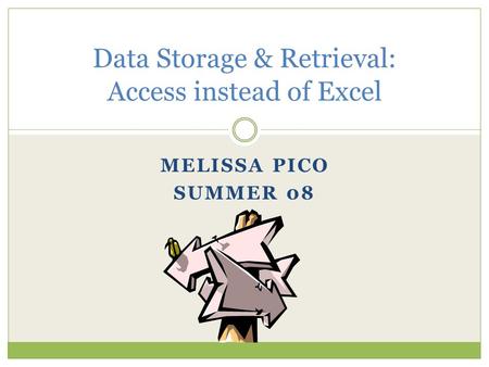 MELISSA PICO SUMMER 08 Data Storage & Retrieval: Access instead of Excel.