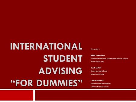 International Student Advising “For Dummies”