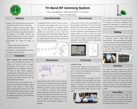  Defining the RF jamming system and showing the importance and need of using it in many places.  Giving a complete RF jamming system design based on.