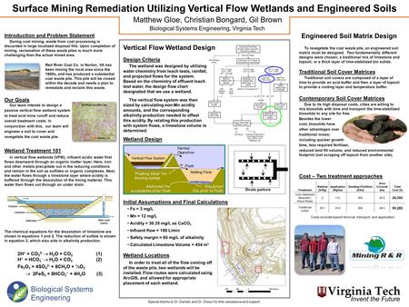 Surface Mining Remediation Utilizing Vertical Flow Wetlands and Engineered Soils Matthew Gloe, Christian Bongard, Gil Brown Biological Systems Engineering,