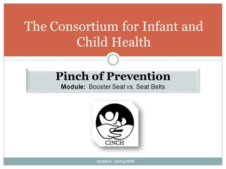 The Consortium for Infant and Child Health Pinch of Prevention Module: Booster Seat vs. Seat Belts Pinch of Prevention Module: Booster Seat vs. Seat Belts.