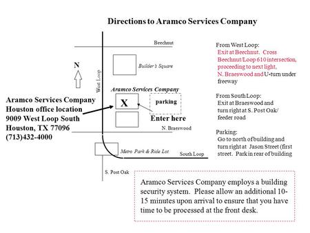 X Directions to Aramco Services Company N Aramco Services Company