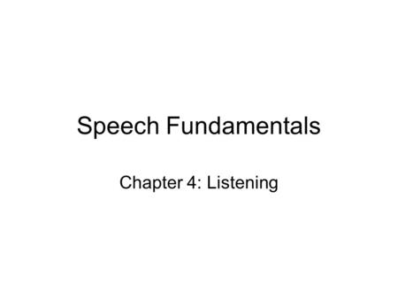Speech Fundamentals Chapter 4: Listening.