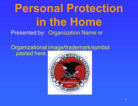 1 Personal Protection in the Home Presented by: Organization Name or Organizational image/trademark/symbol pasted here.