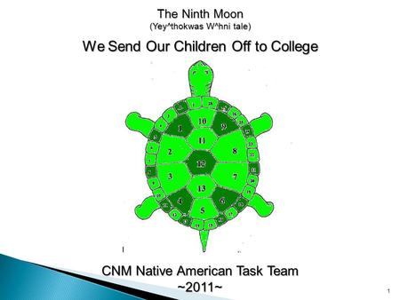 The Ninth Moon (Yey^thokwas W^hni tale) We Send Our Children Off to College CNM Native American Task Team ~2011~ 1.