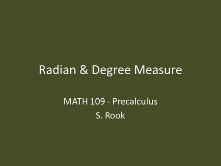 Radian & Degree Measure