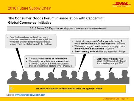 Deutsche Post DHL | Page 1 Supply chains have evolved over many decades based on historical trends, but the world has changed and the [collaborative] supply.