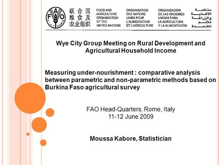 Wye City Group Meeting on Rural Development and Agricultural Household Income Measuring under-nourishment : comparative analysis between parametric and.