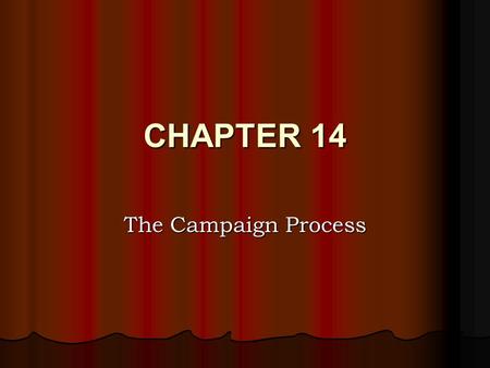 CHAPTER 14 The Campaign Process. Nomination Process Once a candidate declares his/her intention to run their focus is on winning the nomination of their.