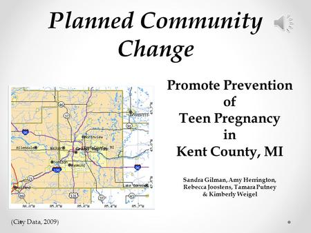 Planned Community Change Promote Prevention of Teen Pregnancy in Kent County, MI Sandra Gilman, Amy Herrington, Rebecca Joostens, Tamara Putney & Kimberly.