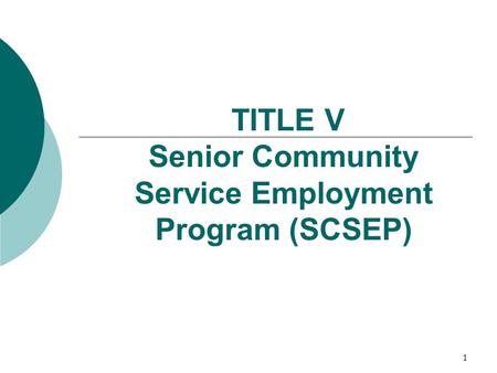 1 TITLE V Senior Community Service Employment Program (SCSEP)