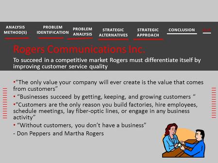 Rogers Communications Inc. To succeed in a competitive market Rogers must differentiate itself by improving customer service quality “The only value your.