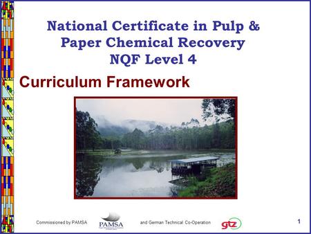 1 Commissioned by PAMSA and German Technical Co-Operation National Certificate in Chemical Pulp Recovery NQF Level 4 National Certificate in Paper & Pulp.