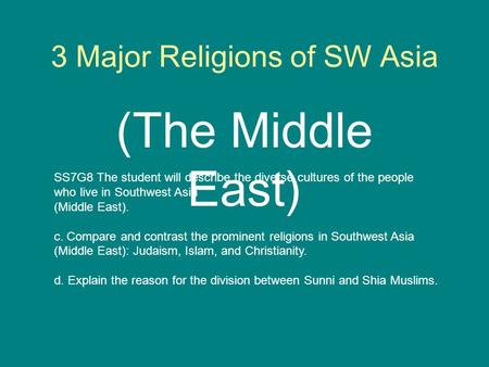 3 Major Religions of SW Asia