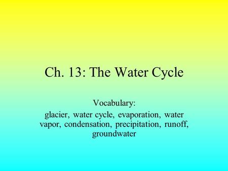 Ch. 13: The Water Cycle Vocabulary: