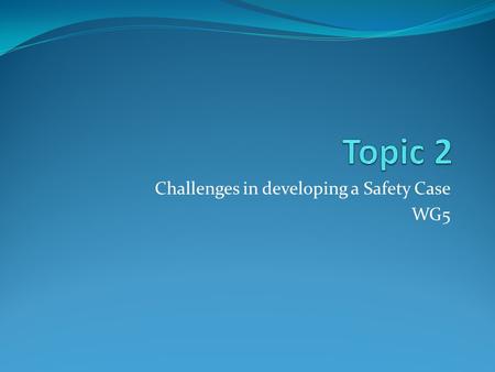 Challenges in developing a Safety Case WG5. How to Develop a Safety Case SC can be a tool for providing information to stakeholders other than regulators.