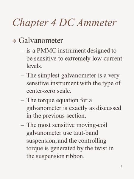 Chapter 4 DC Ammeter Galvanometer