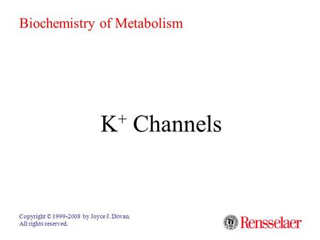 K + Channels Copyright © 1999-2008 by Joyce J. Diwan. All rights reserved. Biochemistry of Metabolism.