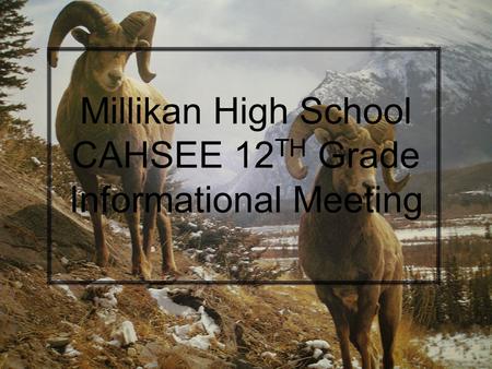 Millikan High School CAHSEE 12 TH Grade Informational Meeting.