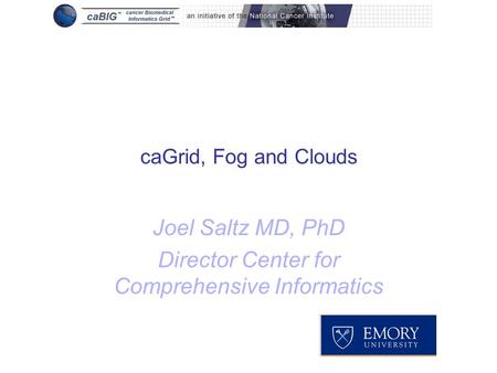 CaGrid, Fog and Clouds Joel Saltz MD, PhD Director Center for Comprehensive Informatics.