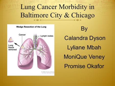 Lung Cancer Morbidity in Baltimore City & Chicago By Calandra Dyson Lyliane Mbah MoniQue Veney Promise Okafor.