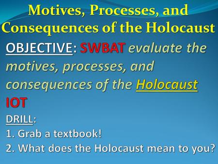 Motives, Processes, and Consequences of the Holocaust.