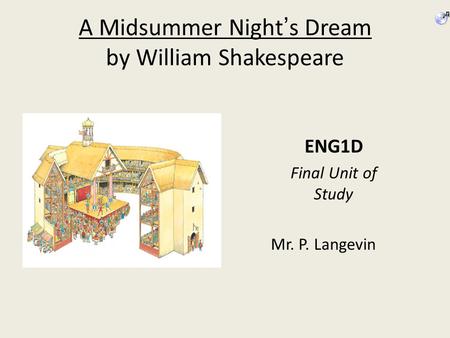 A Midsummer Night’s Dream by William Shakespeare ENG1D Final Unit of Study Mr. P. Langevin.