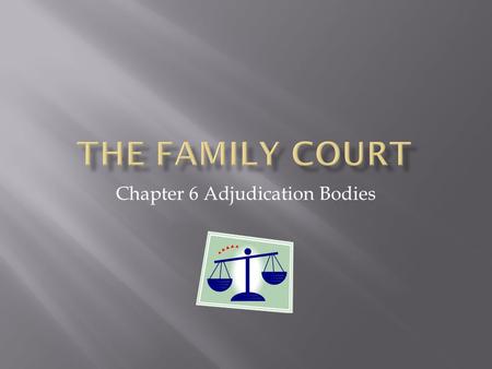 Chapter 6 Adjudication Bodies. Federal Court Level – established in 1976 under the Family Law Act 1975 (Cth) Function: - to deal with family disputes.