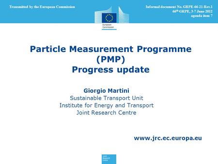 Particle Measurement Programme (PMP) Progress update
