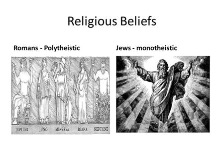 Religious Beliefs Romans - PolytheisticJews - monotheistic.